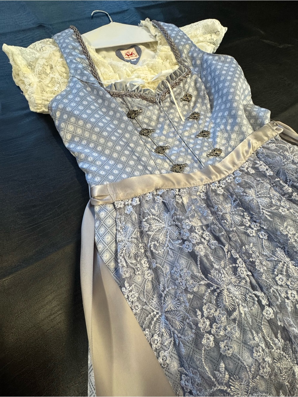 Spieth & Wensky Blue Dirndl Dress with Lace Apron & Blouse